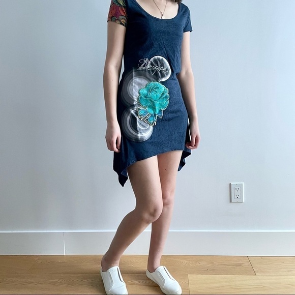 DESIGUAL BLUE FLORAL PRINT  MULTICOLOURED TUNIC - XS - Picture 4 of 16